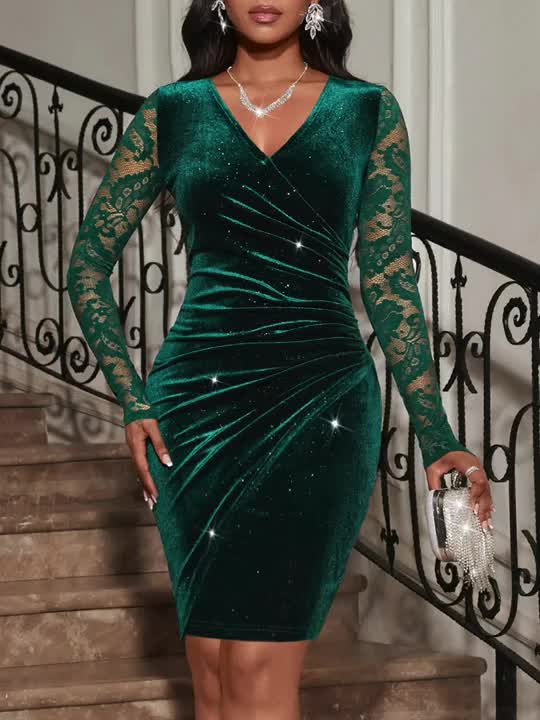 Party Party Wear Party Dresses Shein Green Velvet Dress SHEIN Clasi Contrast Lace Wrap Hem Velvet Party Party Wear Party Dresses Shein Green Velvet Dress SHEIN Clasi Contrast Lace Wrap Hem Velvet