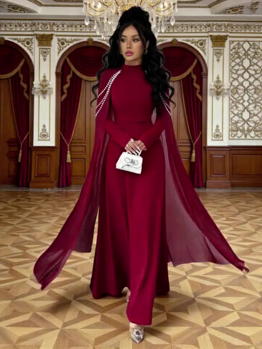 shein burgundy maxi dress SHEIN Solid Color Square Neck Elegant Women's Dress Burgundy Maxi Women Outfit,S