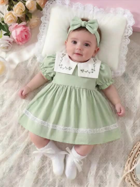 green dress infant Sage Green Baby Long Sleeve Knee Length Girl Dress J060 DreamyVow
