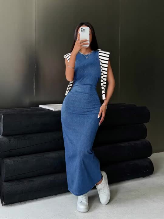 denim dress shein PETITE Women's With Frayed Edges And Sleeveless Vest Style ,Petite Women Stretch Women Clothing FLASH SALE SHEIN SXY