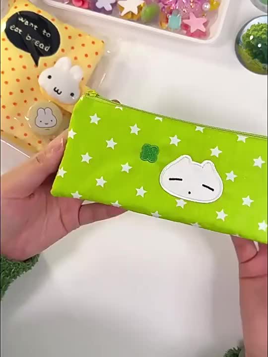 1個 星柄キャットペンケース、ペンダント付き女の子ペンポーチ、韓国の